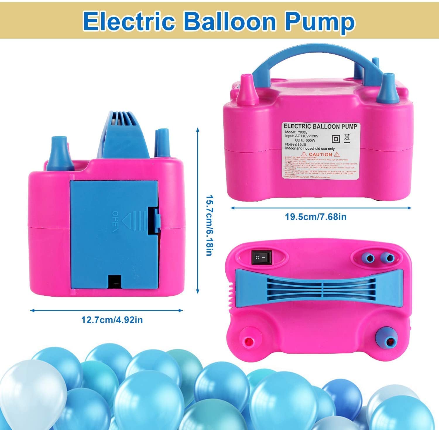 VIO Electric Balloon Pump, Dual Nozzle Portable Balloons Air Pump for Balloons, Balloon Garland, Party Decorations, Kids Birthday, Baby Shower, Party Supplies & Decorations