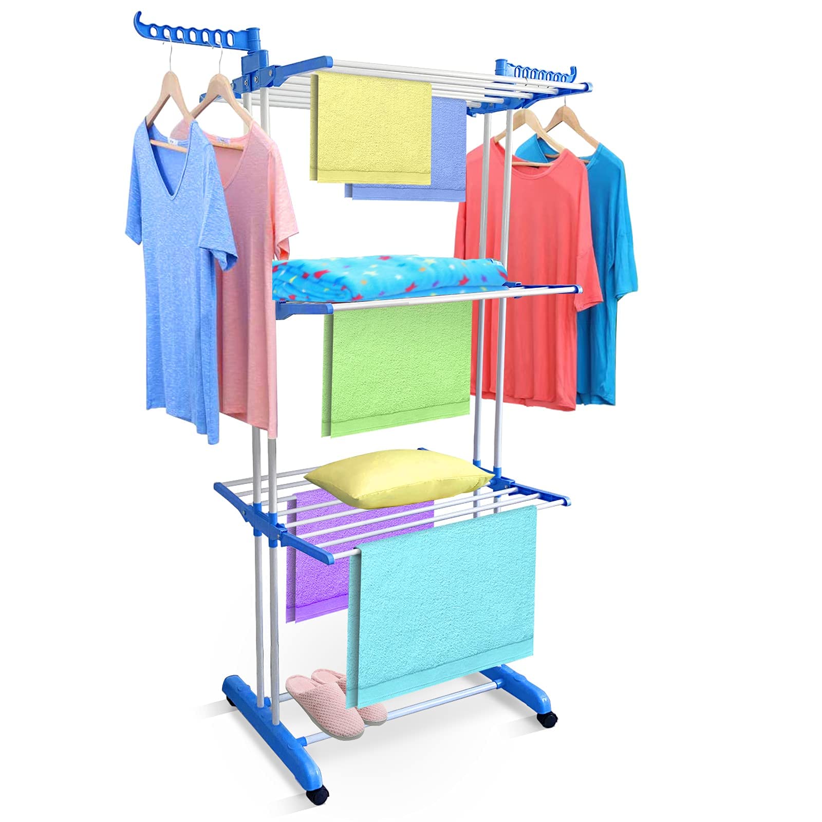 VIO Clothes Drying Rack,Foldable Clothes Hanger Adjustable Large Stainless Steel Garment Laundry Racks for Indoor Outdoor