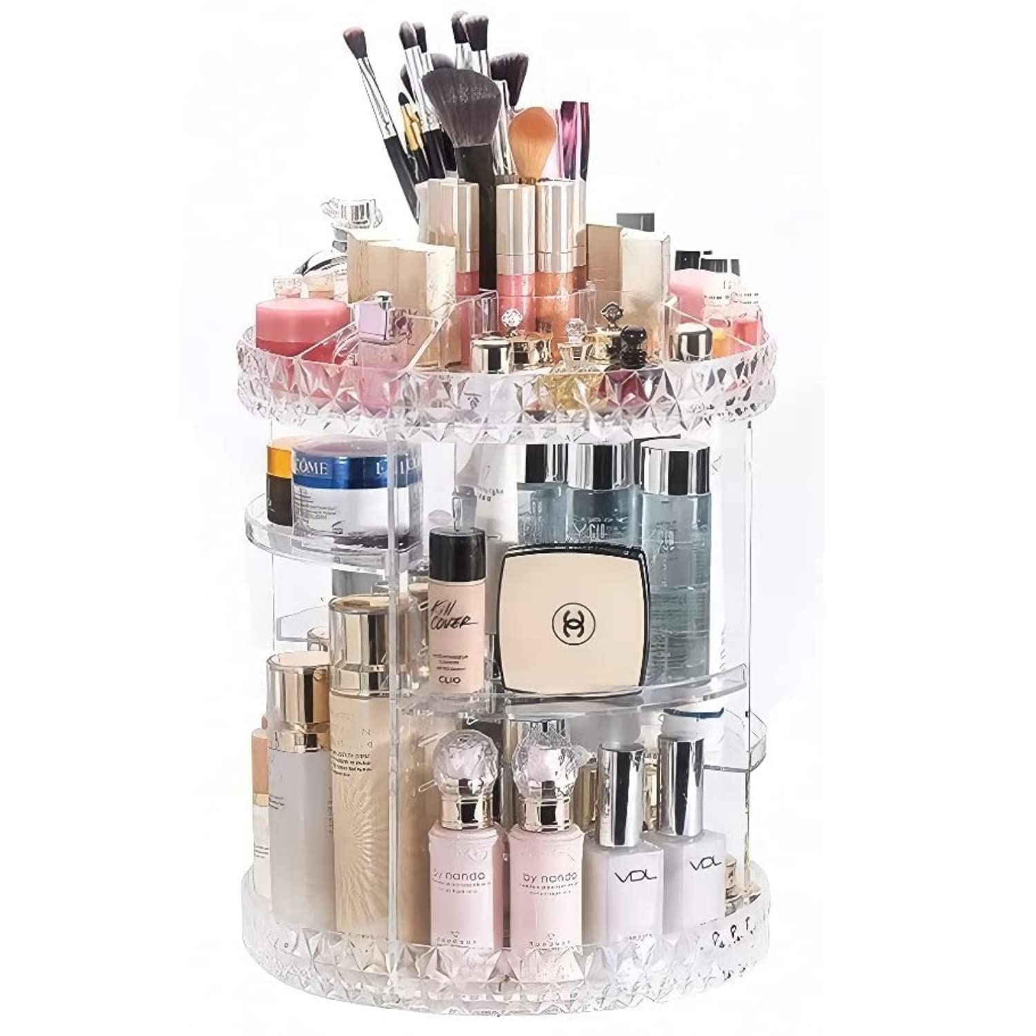 VIO 360°Rotating Cosmetic Makeup Storage Holder Organizer Adjustable, Storage Display Cases with 6 Layers, Fits Most Cosmetics, Jewelry, Makeup Brushes, Lipsticks