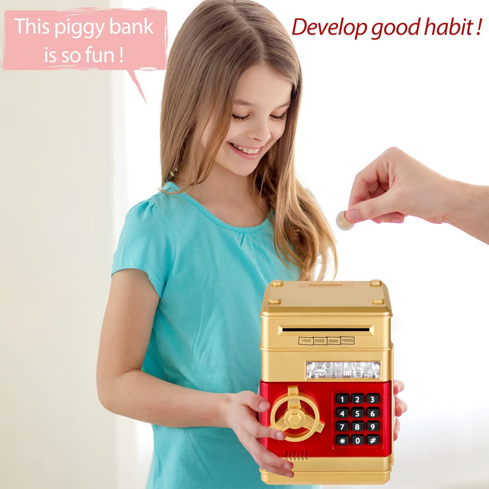 VIO Electronic Bank, Mini ATM Password Money Bank Cash Coins Saving Box for Kids, Cartoon Safe Bank Box Perfect Toy Gifts for Boys Girls (Black)