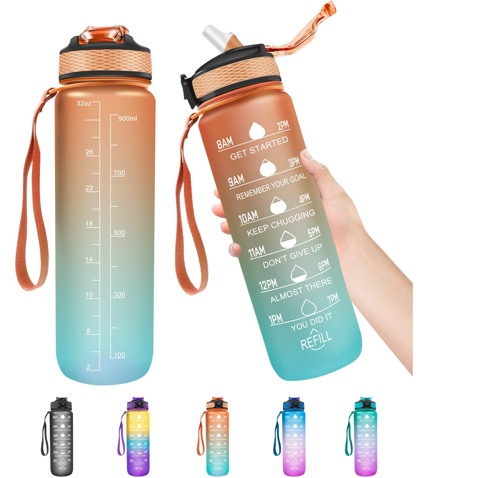 VIO 1 Litre Water Bottle with Straw, Time Markings Motivational Sport Water Bottle, Drinks Bottle for Girls, Boy, Fitness, Outdoor, Cycling, Gym, School (Blue purple)