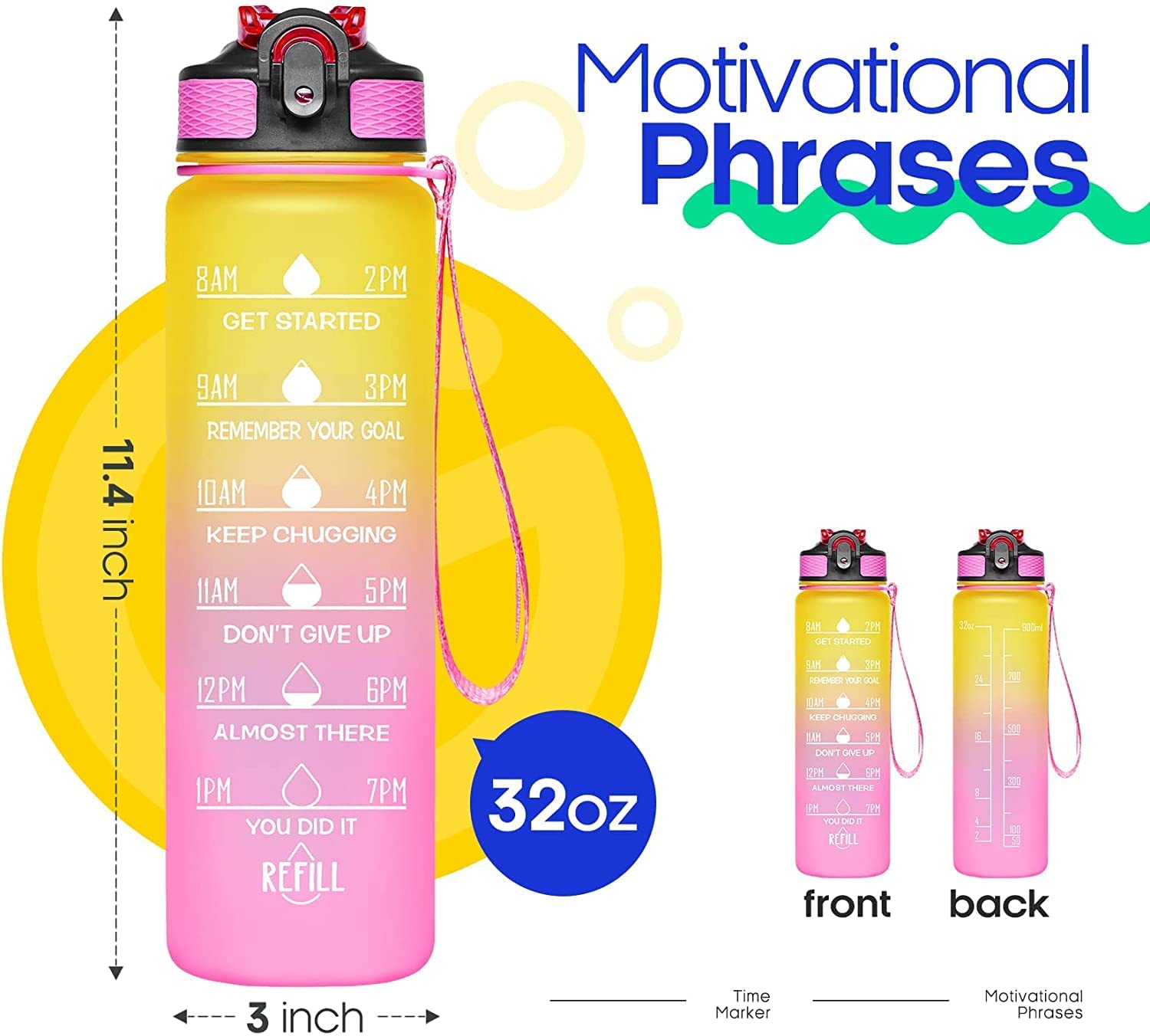 VIO 1 Litre Water Bottle with Straw, Time Markings Motivational Sport Water Bottle, Drinks Bottle for Girls, Boy, Fitness, Outdoor, Cycling, Gym, School (Blue purple)