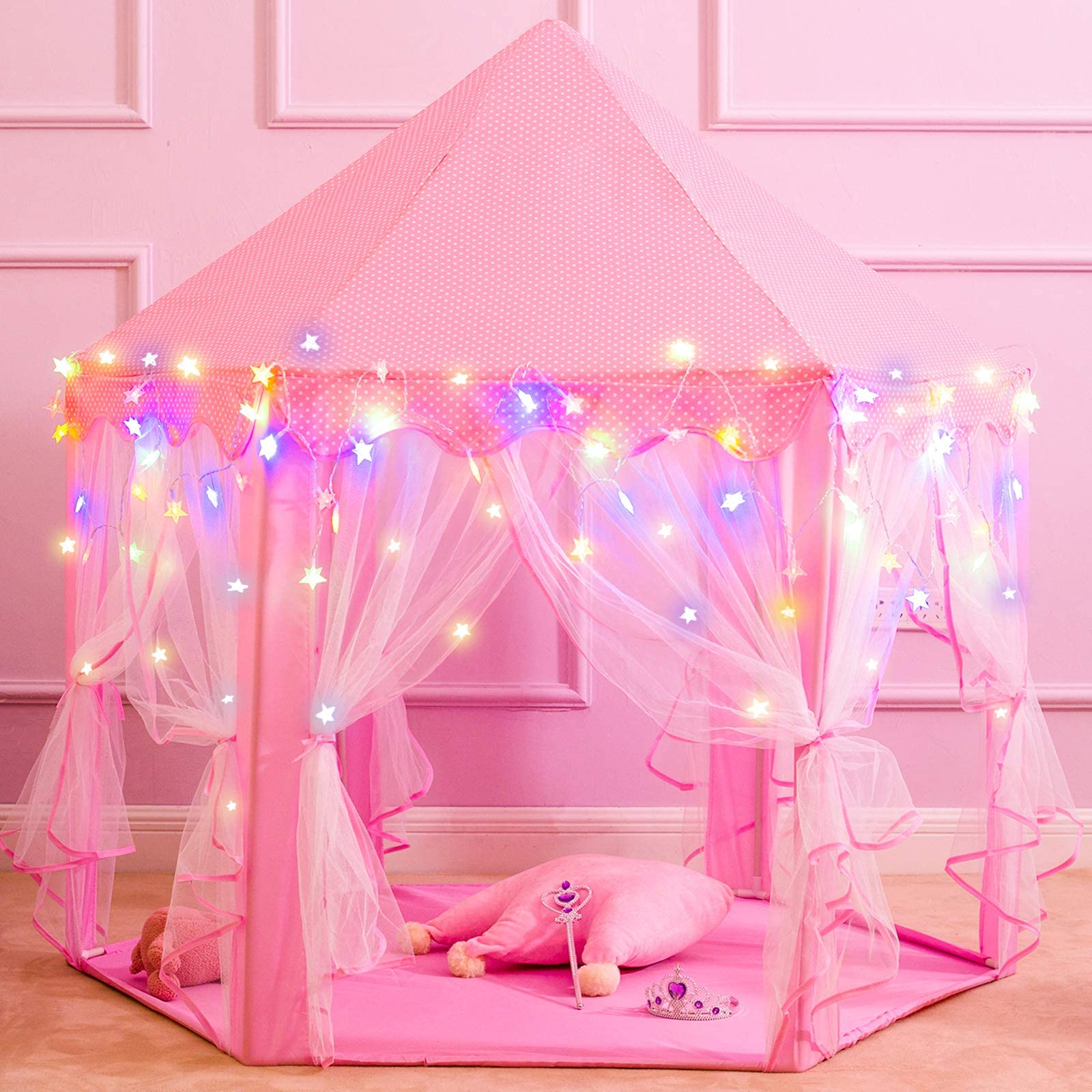 VIO Princess Castle, Play Tent, Large Kids Tent, Hexagonal Kids Playhouse for Indoor & Outdoor Use, Size 120cm * 120cm