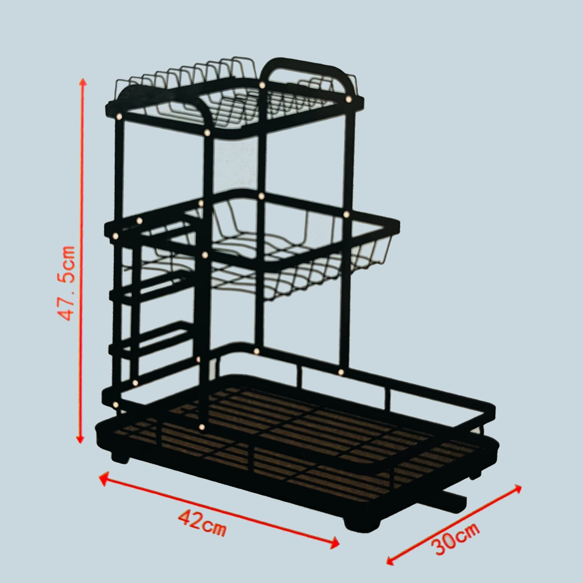 VIO Space Saving Dish Drying Rack, Stainless Steel Tiered Dish Rack with Drain Board, Large Capacity Kitchen Dish Drainer Organizer with Utensil Holder (2 Level Black)