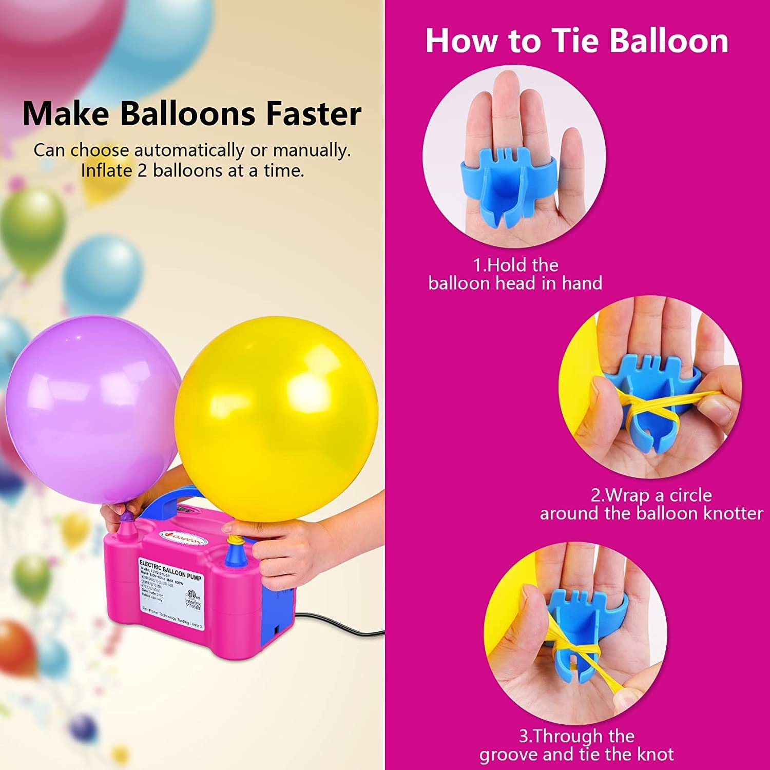 VIO Electric Balloon Pump, Dual Nozzle Portable Balloons Air Pump for Balloons, Balloon Garland, Party Decorations, Kids Birthday, Baby Shower, Party Supplies & Decorations