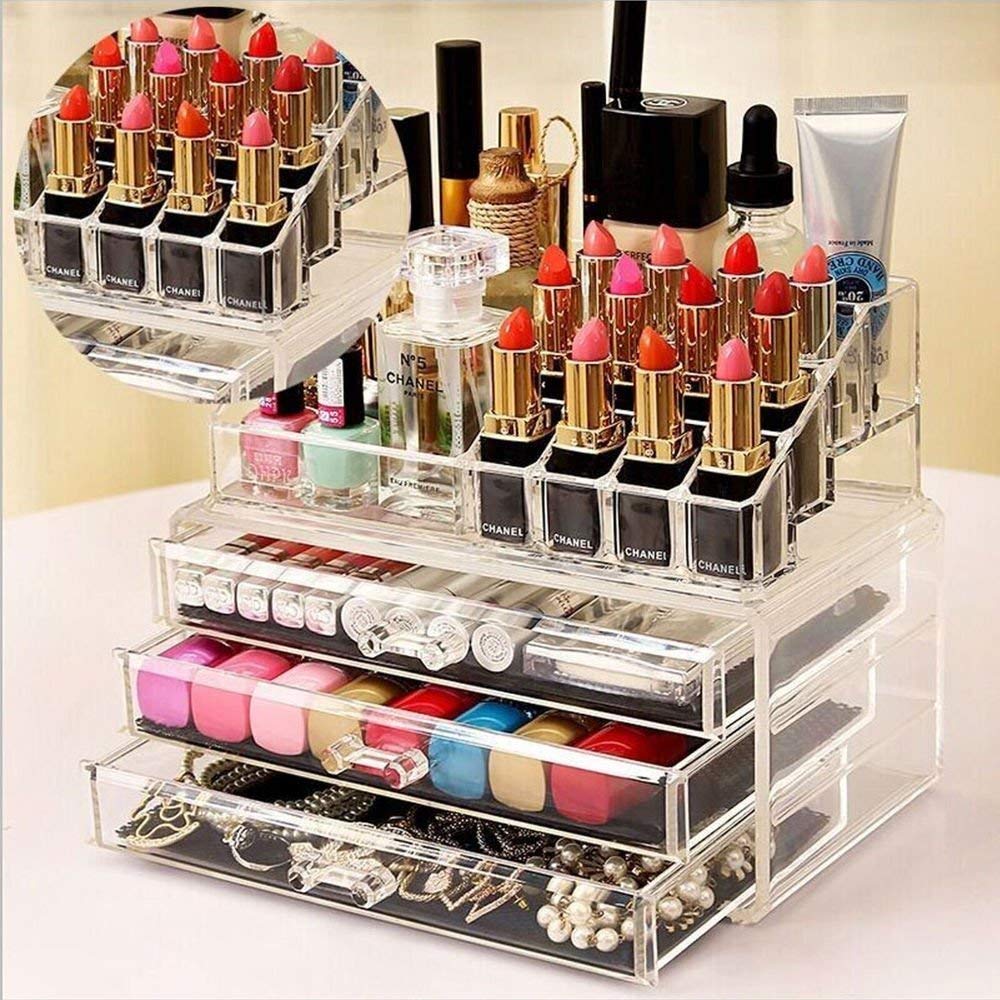 VIO 3 Drawers Cosmetic Storage Organizer Makeup Storage Stackable Cosmetic Organizer Drawers Jewelry Display Box Clear Large Cosmetics Case for Bathroom, Dresser, Vanity and Countertop