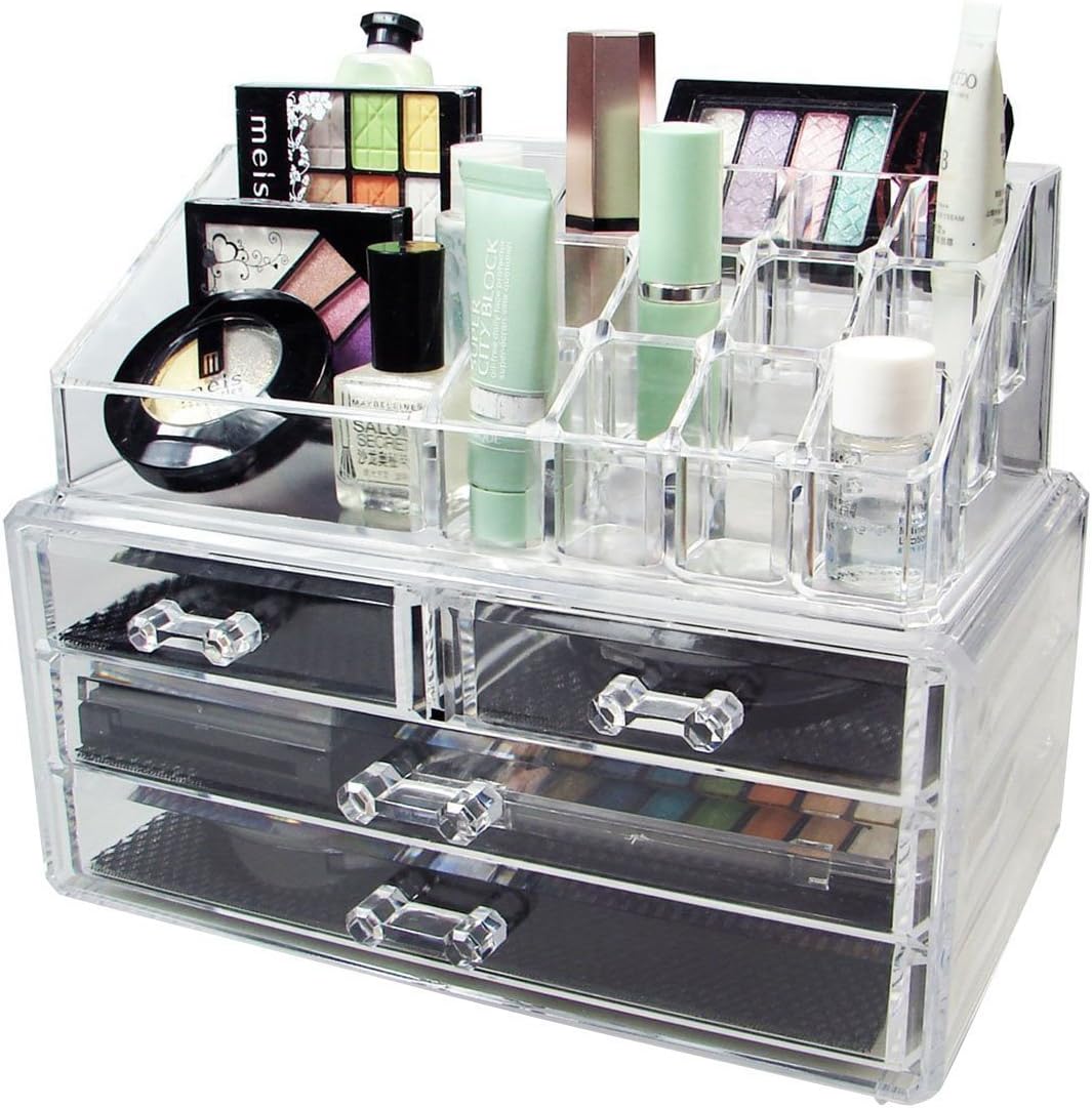 VIO 4 Drawer & 16 Compartment Acrylic COSMATIC Storage Box Makeup Organiser Jewellery Stand and Organizer Cosmetic Holder Cases