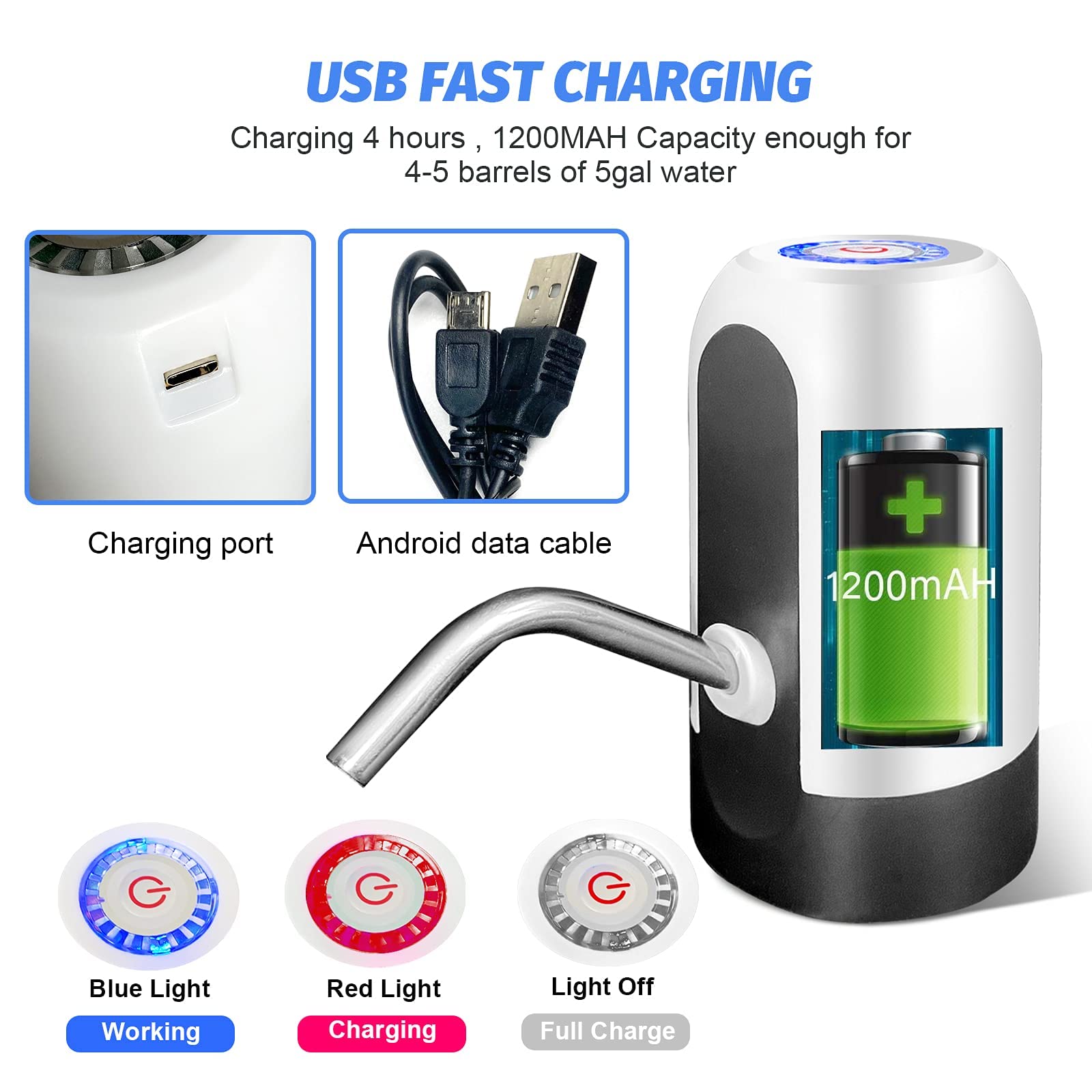 VIO Water Bottle Pump, Water Bottle Dispenser 5 Gallon USB Charging Automatic Drinking Water Pump Portable Electric Water Dispenser Water Bottle Switch (Black)