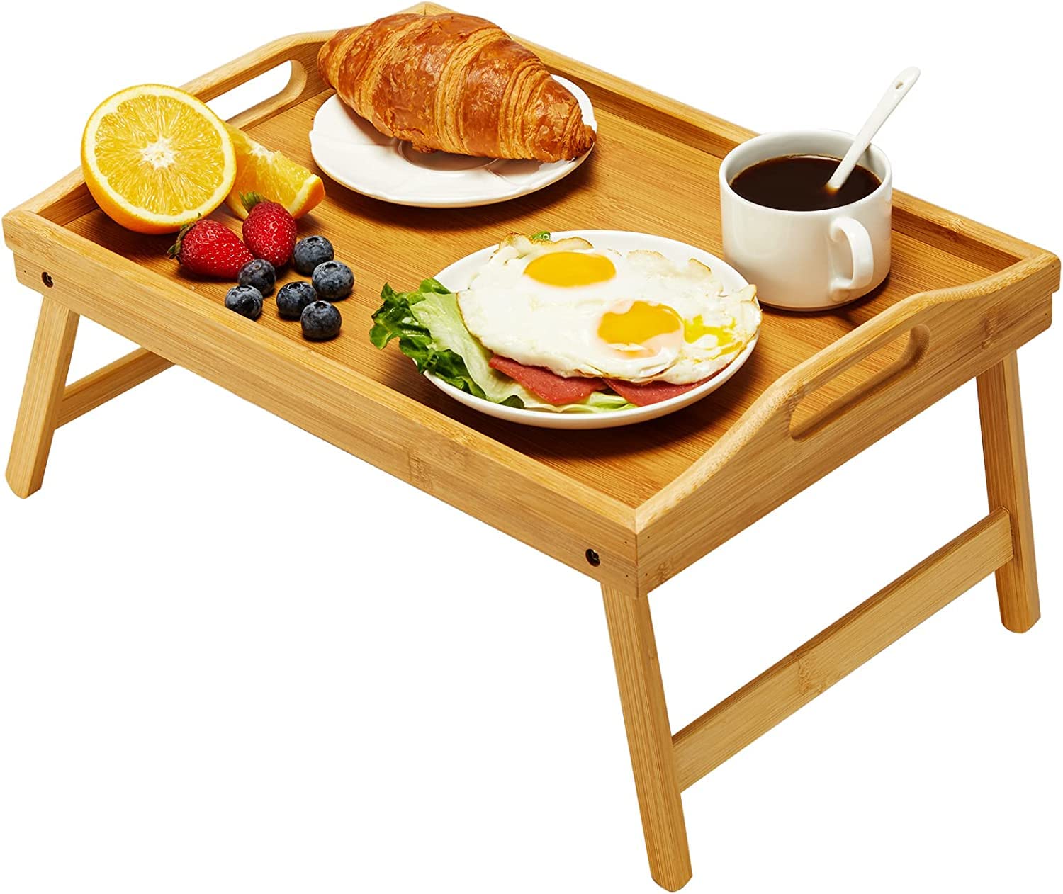 VIO Bamboo Bed Tray Table for Eating Foldable Breakfast Tray for Bed, Laptop Tray Snack Tray Breakfast Tray Bed Table Drawing Table