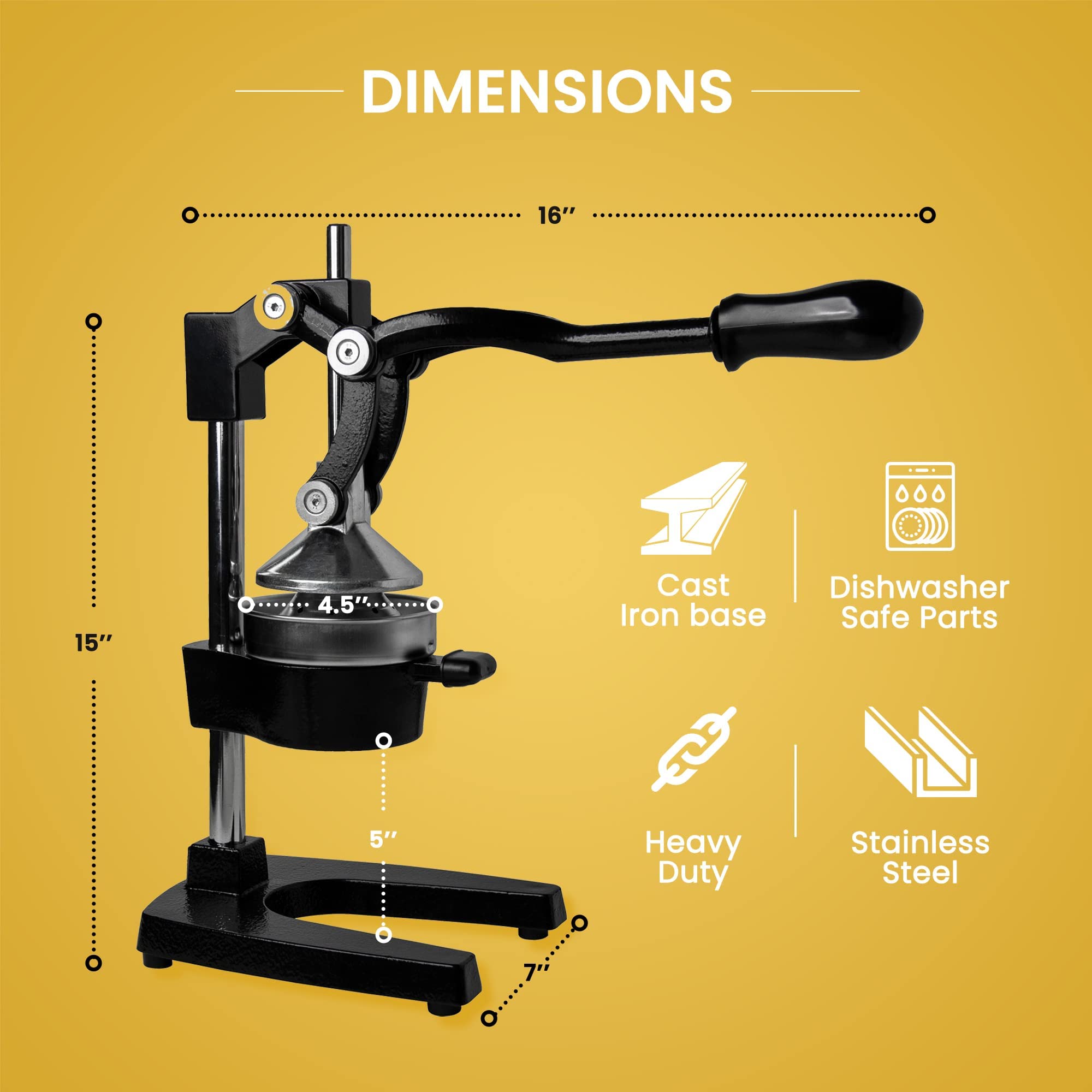 VIO Commercial Citrus Juicer Hand Press Manual Citrus and Orange Squeezer, Premium Quality Heavy Duty Manual Orange Juicer and Lime Squeezer Press Stand BLACK