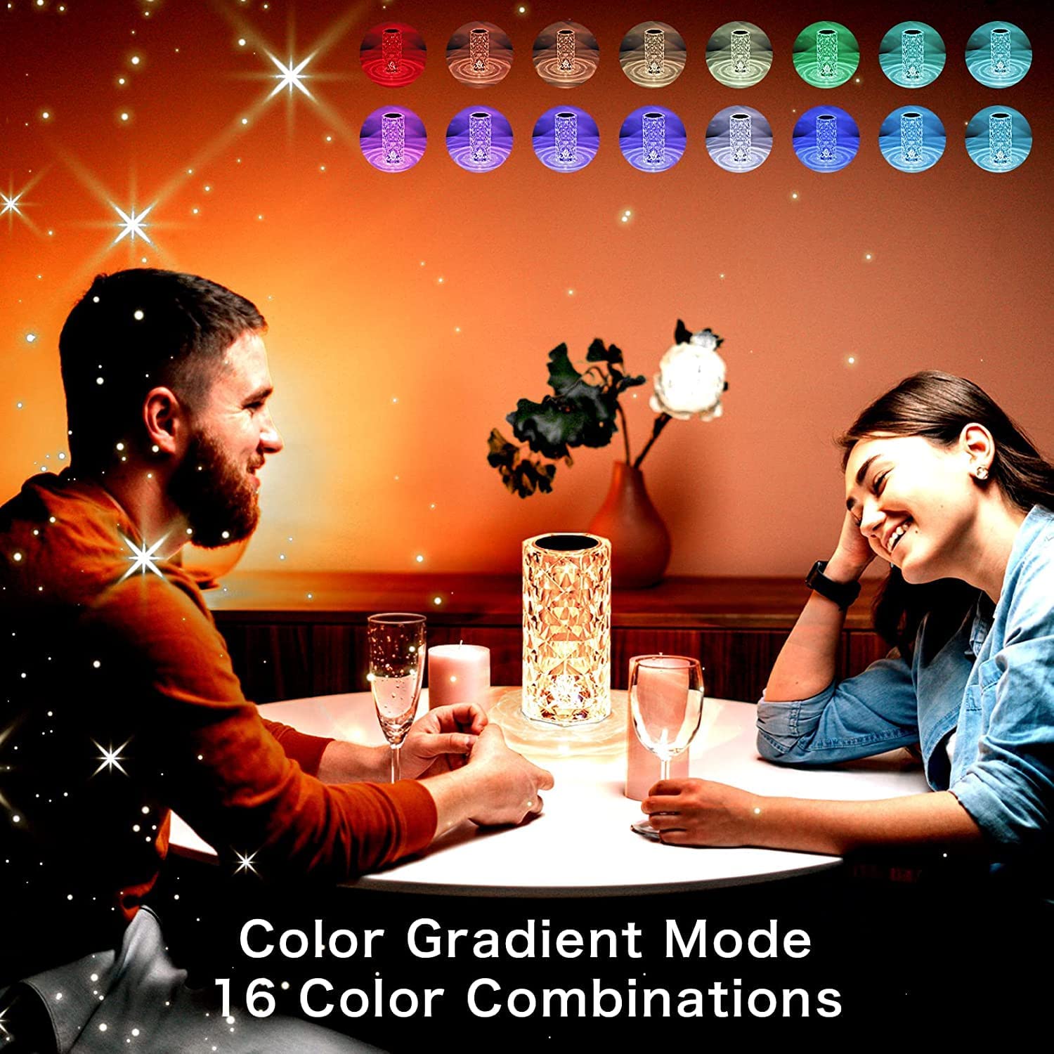VIO Crystal Diamond Table Lamp Color Changing, Touch Control