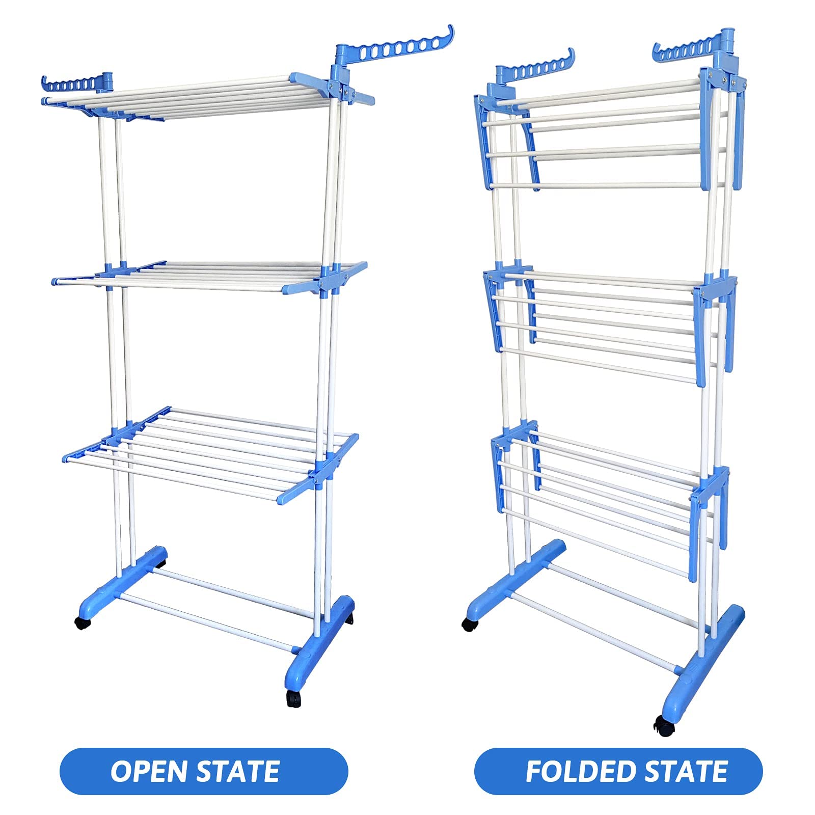VIO Clothes Drying Rack,Foldable Clothes Hanger Adjustable Large Stainless Steel Garment Laundry Racks for Indoor Outdoor