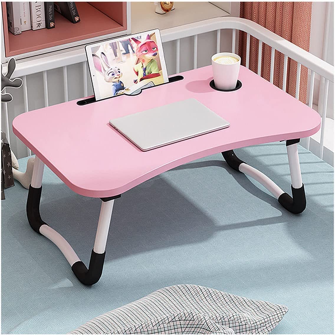 VIO Laptop Bed Tray Table Lap Desk Stand with Foldable Legs & Cup Slot for Watching Movie, Reading Book & Working On Bed (Pink)