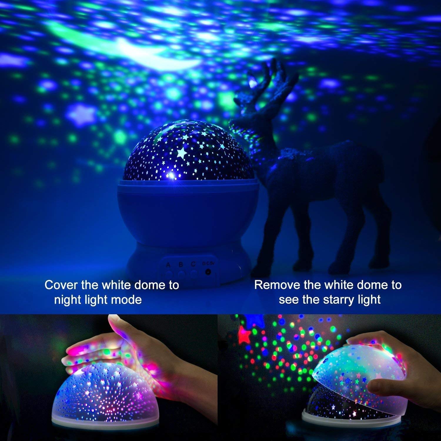 VIO Sun and Star Lighting Lamp 4 LED Bead 360° Romantic Room Rotating Star Projector, Light Lamp Starry Moon Sky Night Projector Kid Bedroom Lamp for Christmas (BLUE)