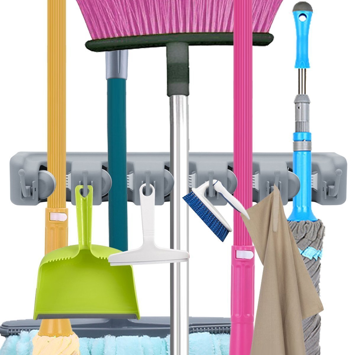 VIO Broom and Mop Holder Wall Mount, Broom Holder Wall Mounted, Mop Holder, Cleaning Supplies Organizer, Broom Hanger and Tool Rack for Home, Kitchen, Bathroom