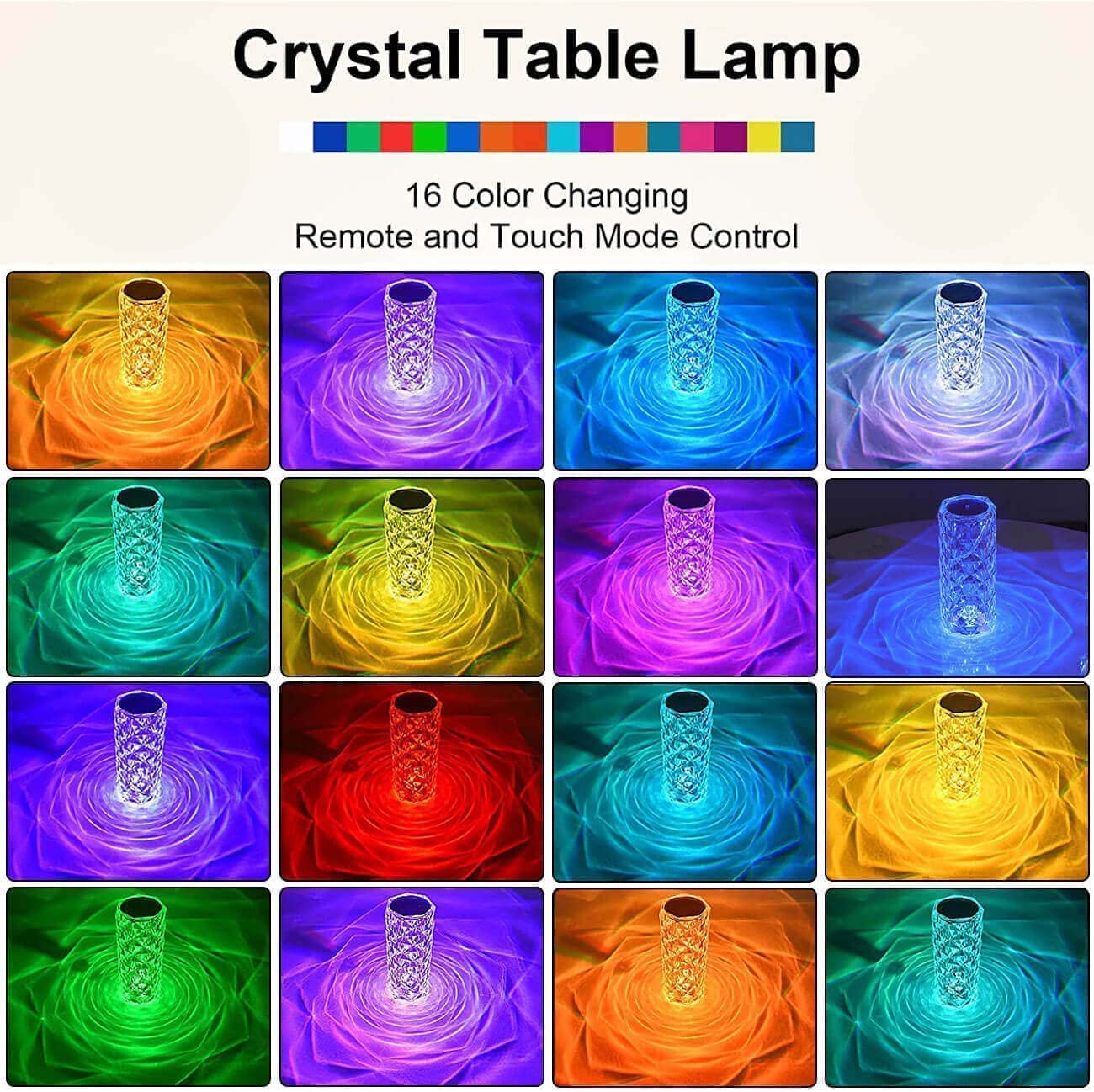 VIO Crystal Diamond Table Lamp Color Changing, Touch Control Creative Rose LED Night lamp, Modern Bedside lamp Home Candlelight Dinner Decoration (16 Colors Changing)