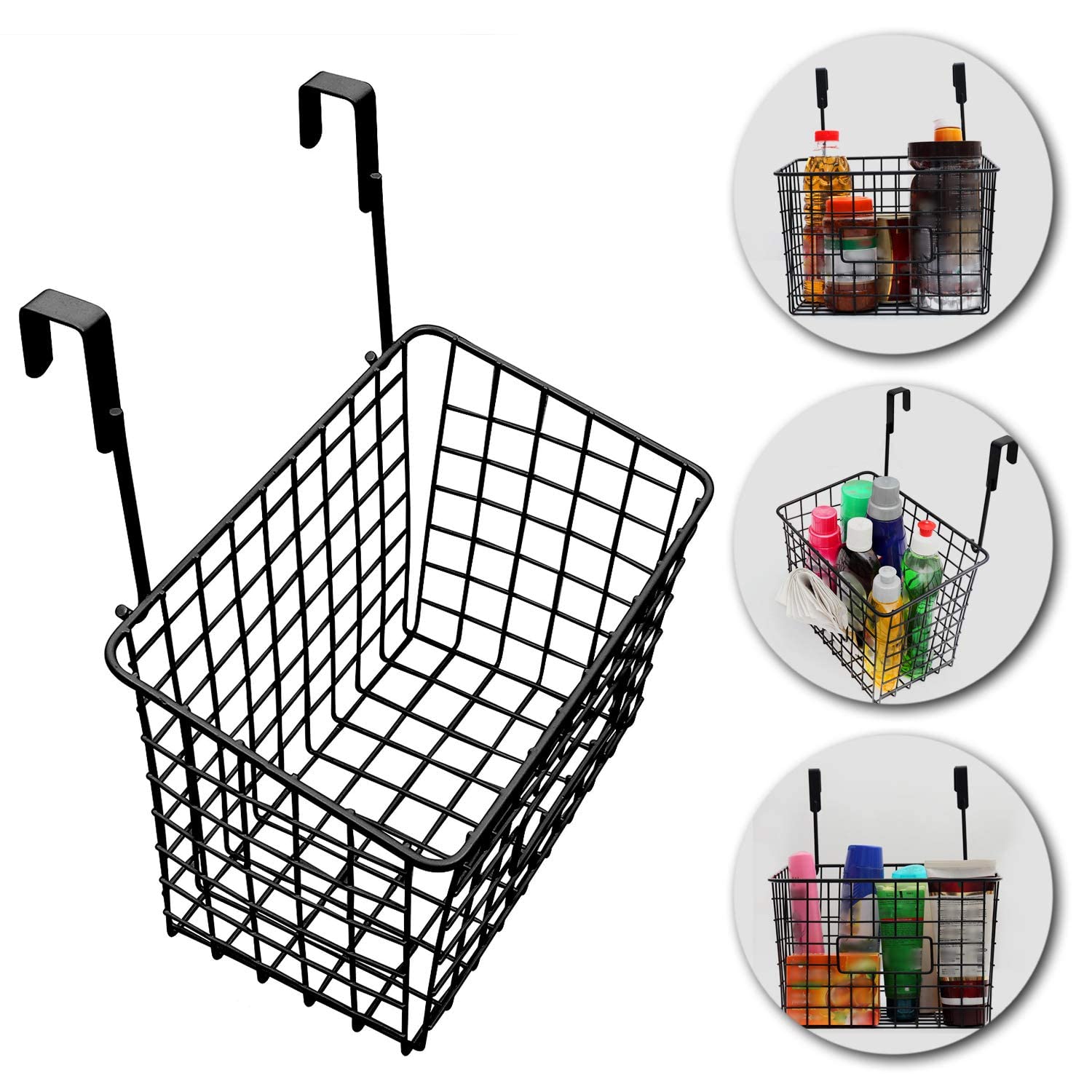 VIO Multi-Functional Alloy Steel Compact Over The Cabinet Organizer Door Hanging Rack Shelf - Hanging Cabinet Storage Organizer Bin for Kitchen (black)