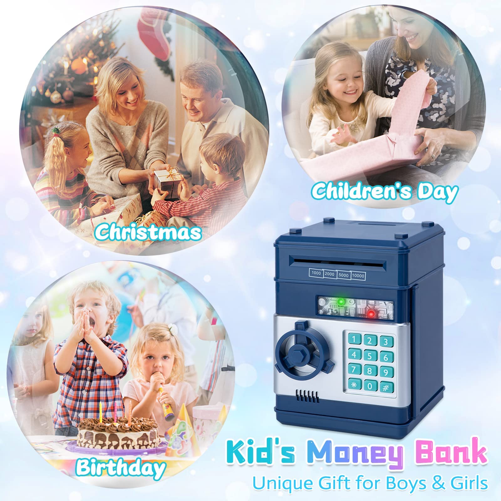VIO Kids Toys for Boys Girls ,Electronic Banks for Kids Money Savings Box Toys Mini ATM Coin Bank for Children Best Birthday Christmas Gifts Cash Coin Can for Kid 8-12 Year Old (Black Silver)