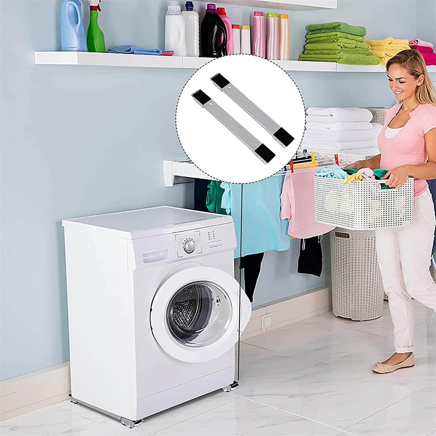 VIO washing machine refrigerator mobile base, washing machine stand multi-functional movable adjustable base, adjustable appliances roller pairs heavy duty, for Dryer and Refrigerator(1 PAIR) (2 PCS)
