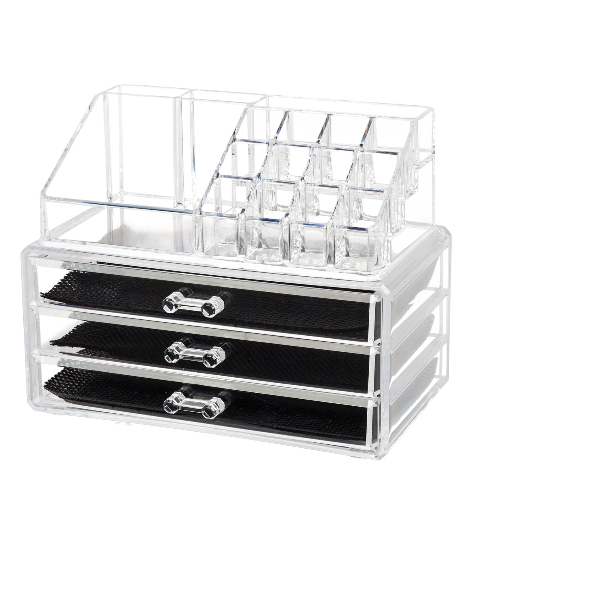 VIO 3 Drawers Cosmetic Storage Organizer Makeup Storage Stackable Cosmetic Organizer Drawers Jewelry Display Box Clear Large Cosmetics Case for Bathroom, Dresser, Vanity and Countertop