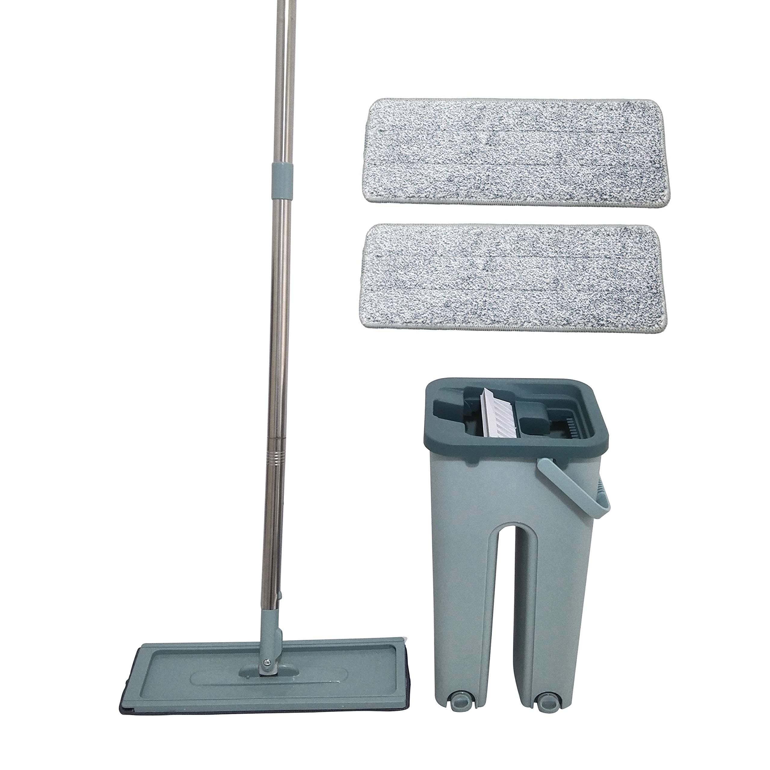 VIO Floor Mop with Bucket, Flexible Kitchen tap Flat Squeeze Cleaning Supplies 360° Flexible Mop Head, 2 Reusable Pads Clean Home Floor Cleaner (Green)
