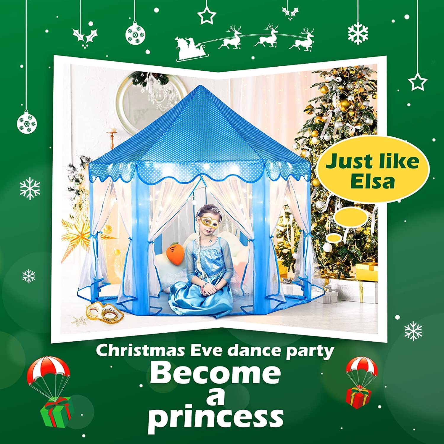 VIO Princess Castle, Play Tent, Large Kids Tent, Hexagonal Kids Playhouse for Indoor & Outdoor Use, Size 120cm * 120cm